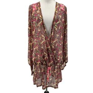Maaji Women's Peacock Feather Print Mesh Swimsuit Cover-Up Size Small